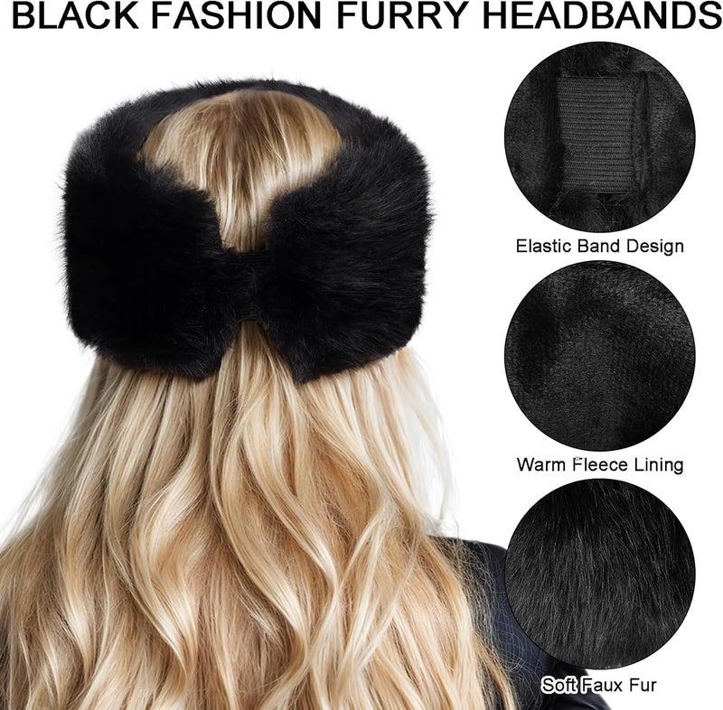 Gvhntk Faux Fur Headband for Women with Elastic Fuzzy Fur Hat Winter Earwarmer Earmuff Furry Headwrap for Cold Weather Ski - Image 2